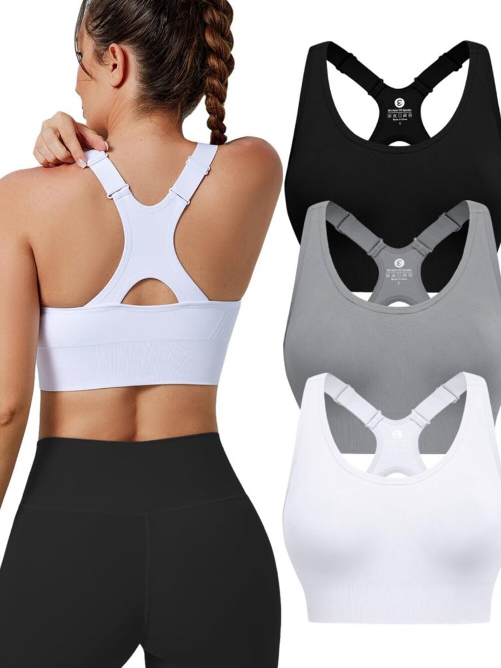 High Impact Sports Bras for Women - Adjustable Padded Seamless Racerback, 3/4/5